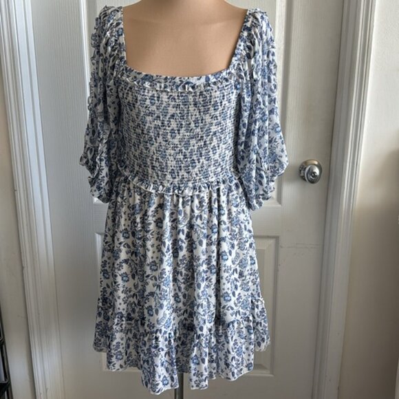 Super Natural by Secret Mission Dress Chiffon Ruffle Blue Floral M - Picture 3 of 16